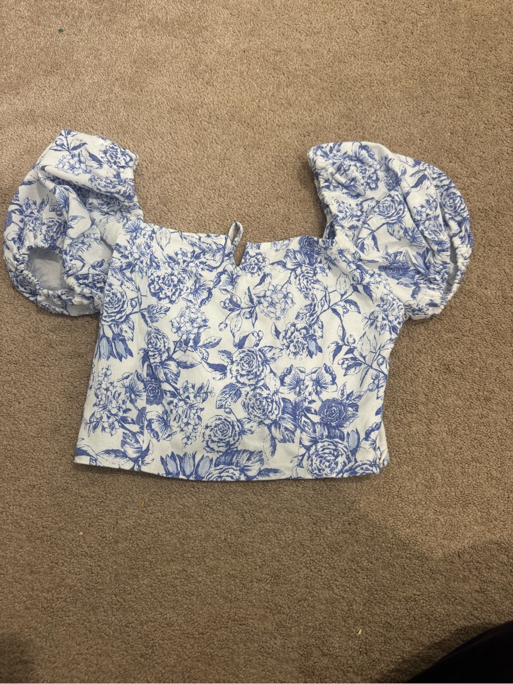 Altar'd State Blue and White Floral Puff Sleeve Tank Top